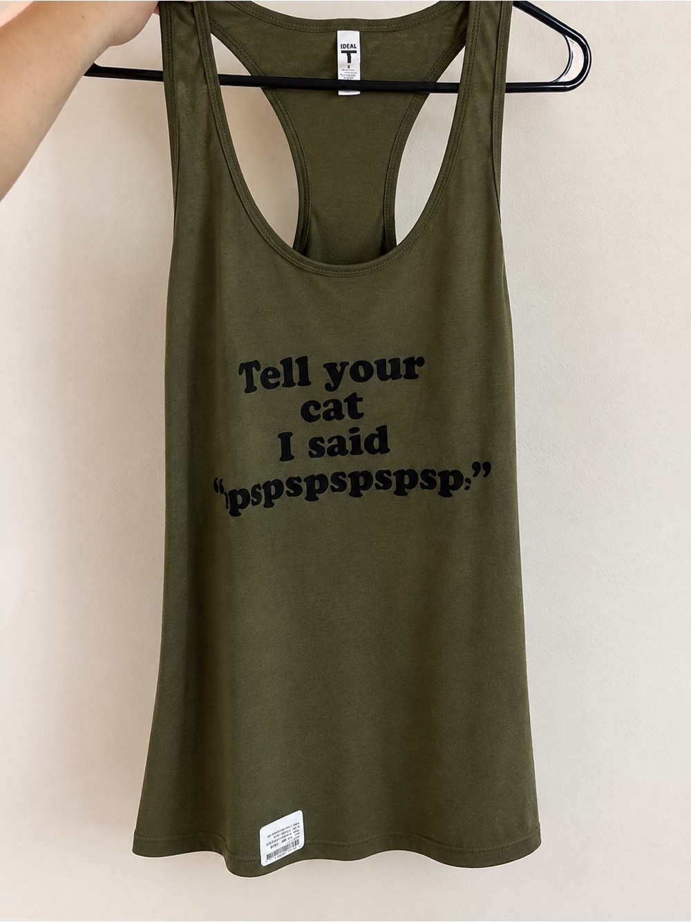 Tell Your Cat Khaki Racerback Tank L